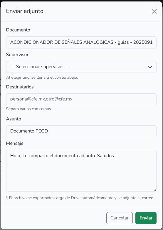 Modal enviar correo